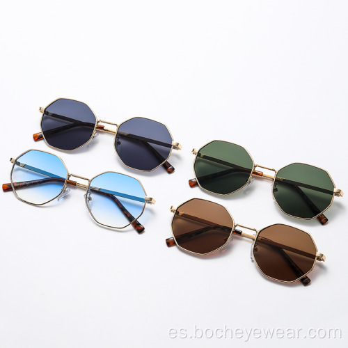 Nuevas gafas de sol de polígono retro, moda para hombres y mujeres, gafas de sol de montura pequeña de metal europeas y americanas, cara redonda de la calle